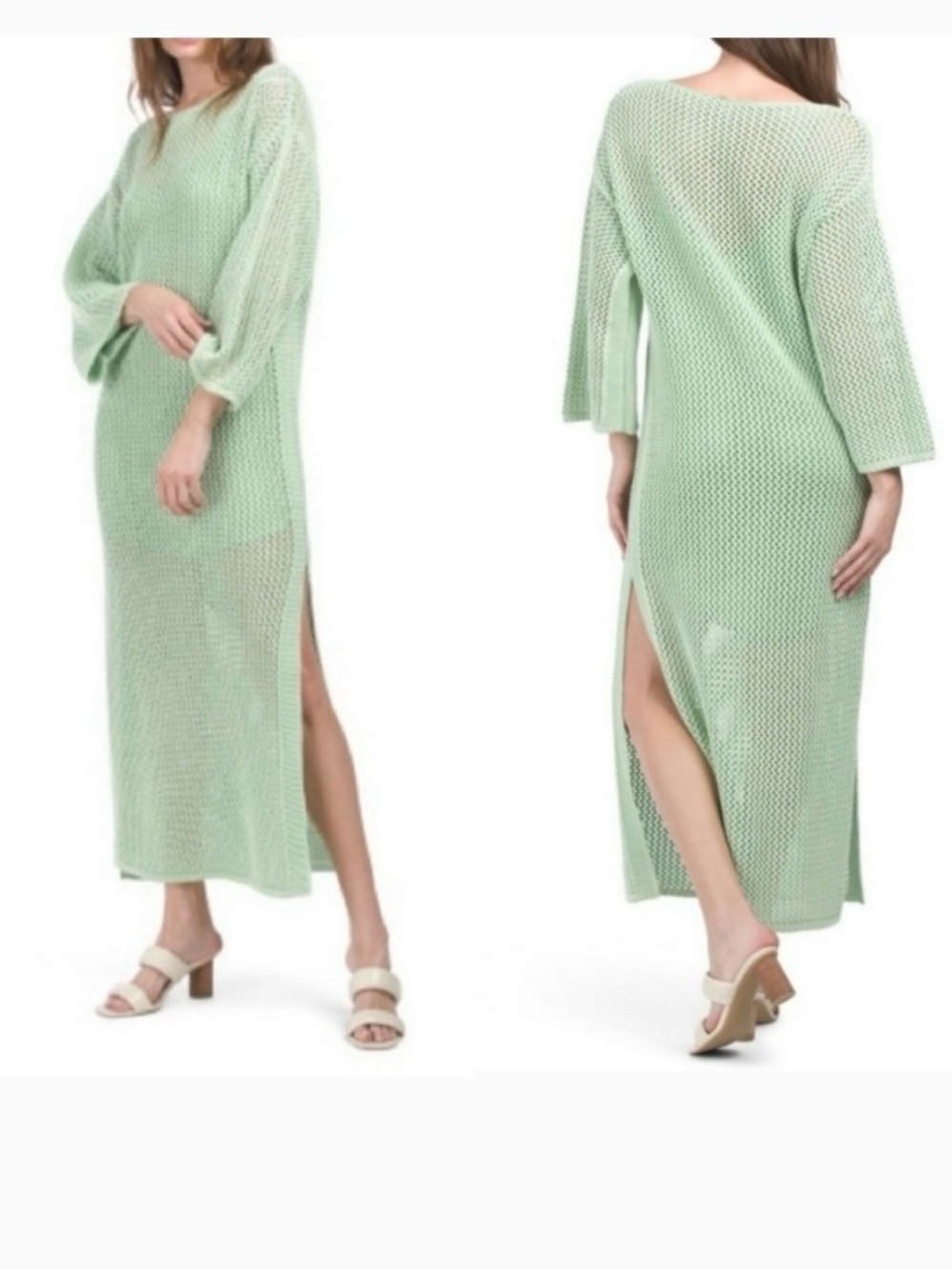Young Fabulous & Broke YFB Santorini Crochet Dress Sage Green Mesh Maxi Cover Up